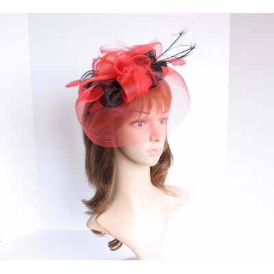 High Quality Kentucky Derby Wedding Polyester & Feather Fascinator Red/Black2406  eb-66219862